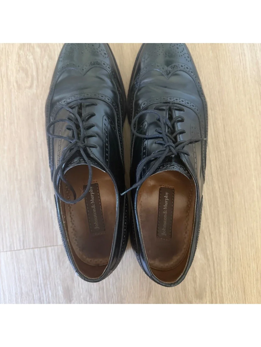 Johnston & Murphy Black Leather Wingtip Dress Shoes 9.5